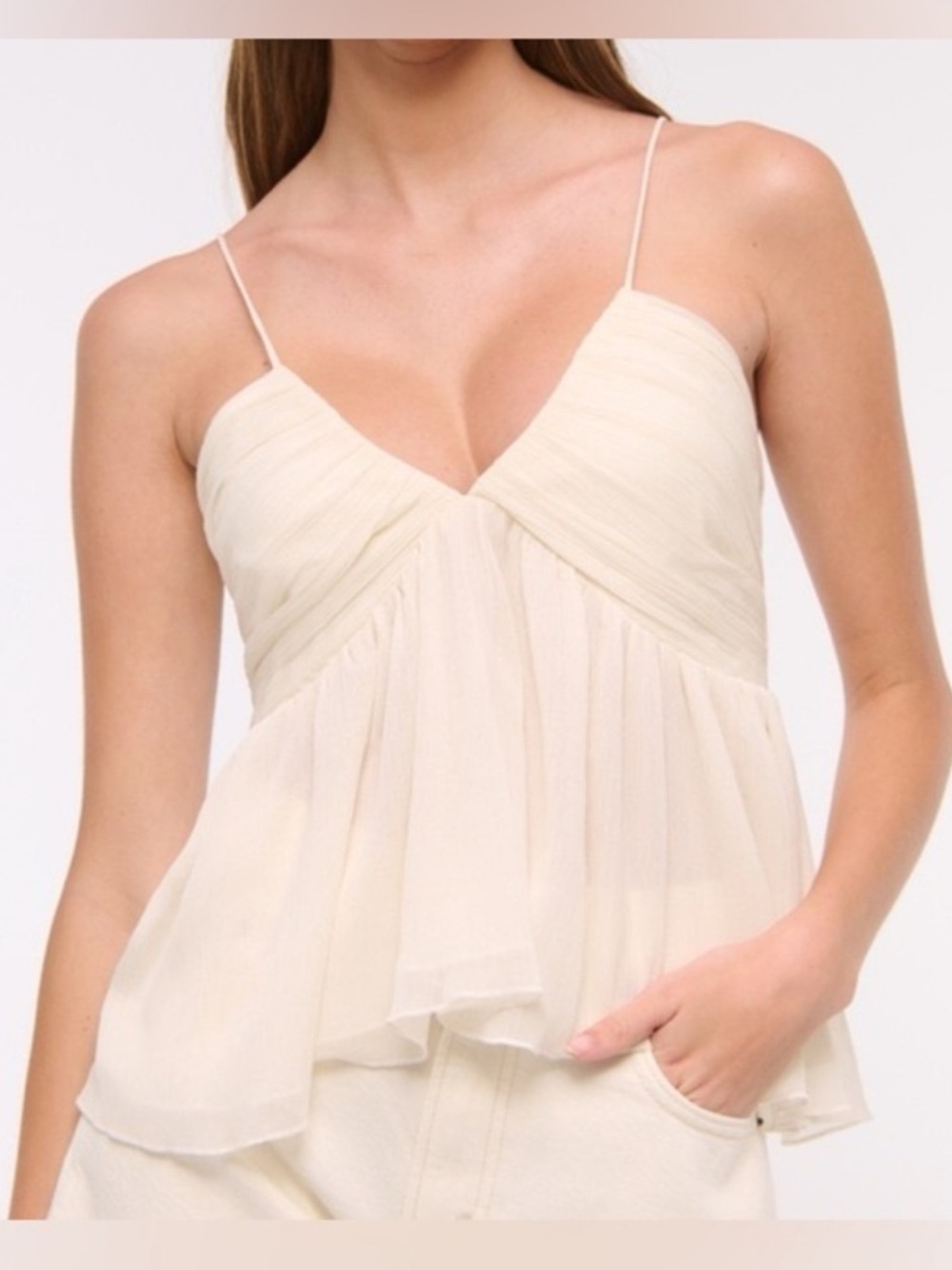 Abercrombie & Fitch Cream Spaghetti-Strap Chiffon Camisole